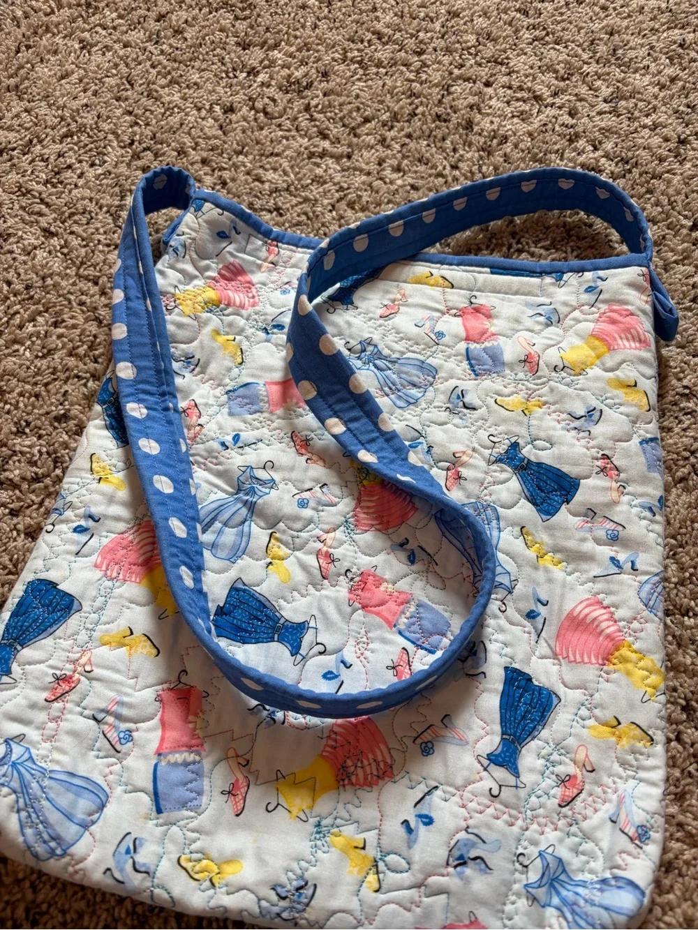 Quilted Blue & White Multicolor Dress Print Shoulder Bag